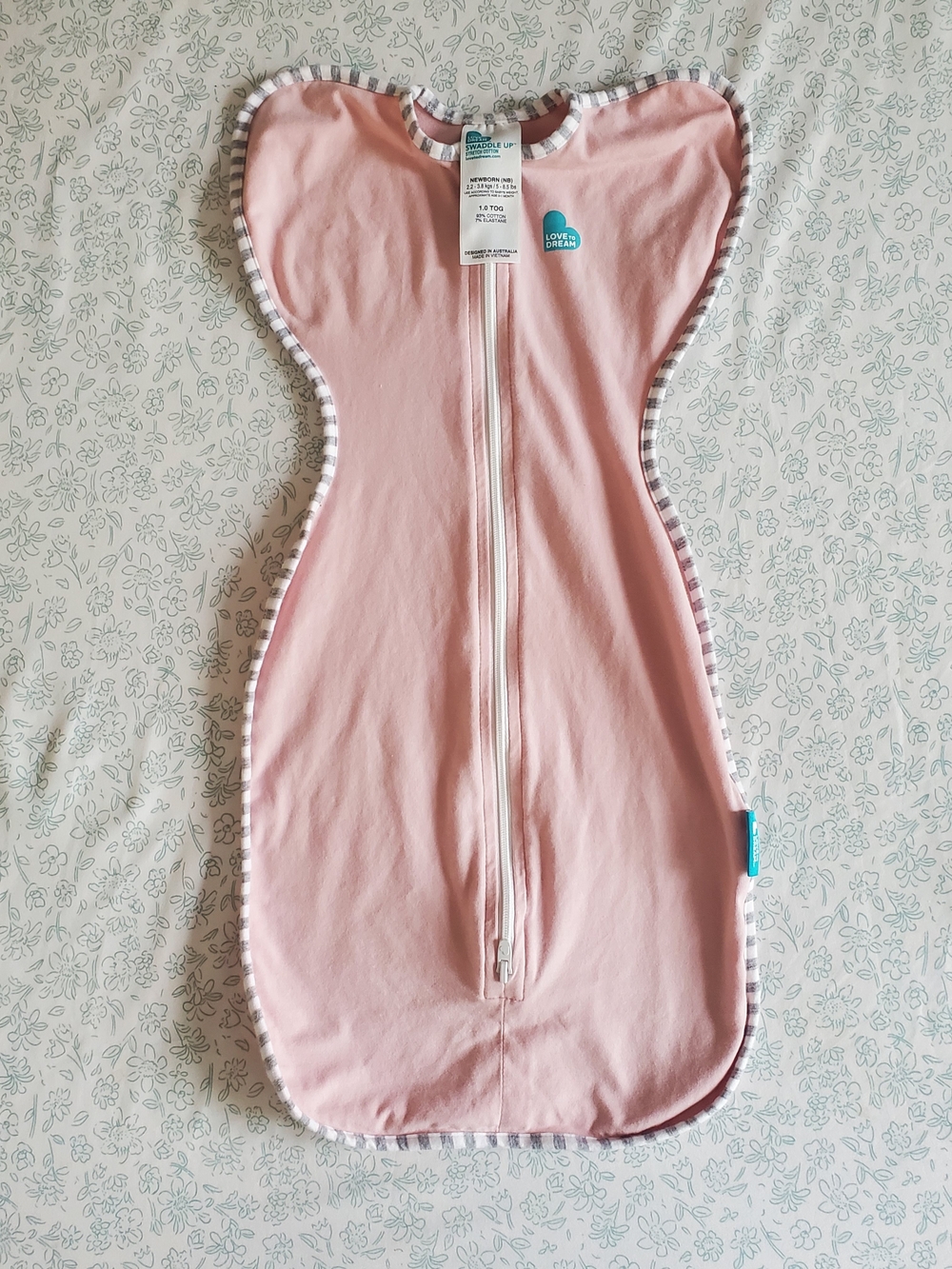 S6 NWOT Love to Dream Pink Swaddle Sleep Sack with Striped Trim